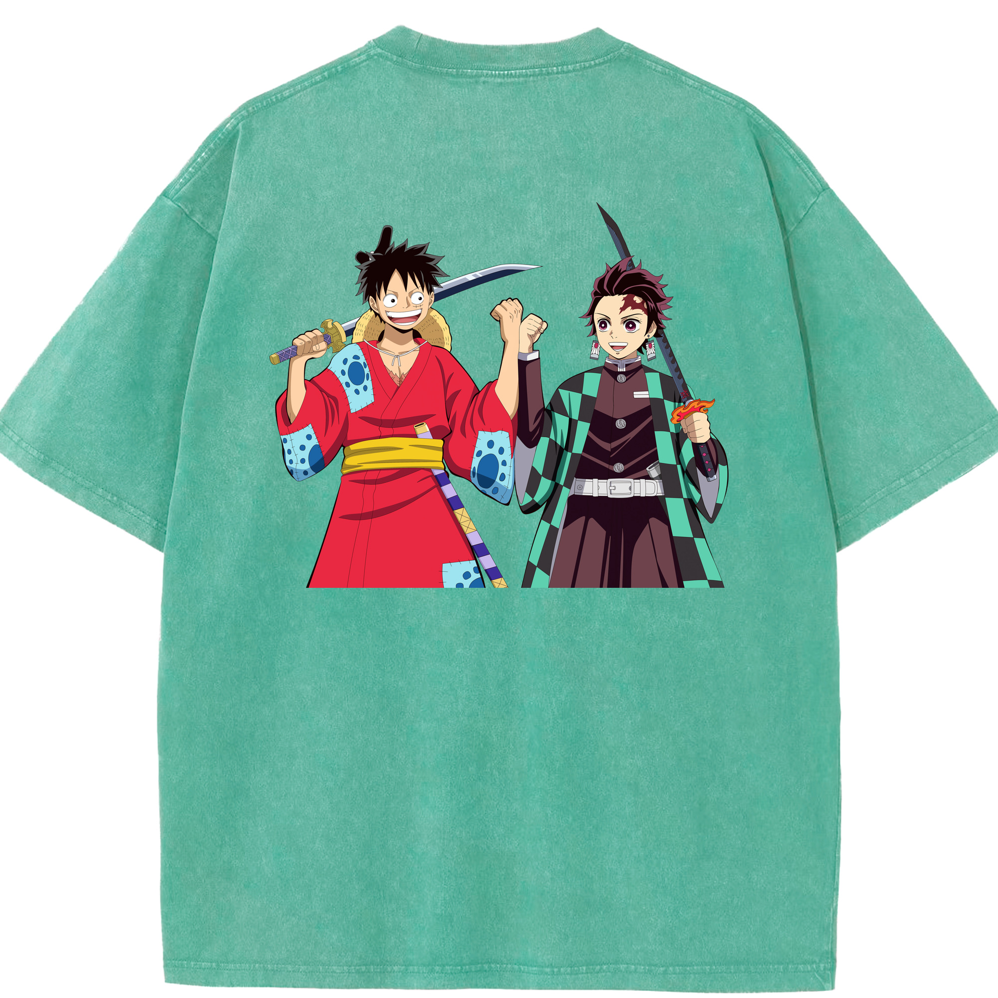 （画像用） 鬼滅の刃 竈門 炭治郎／かまど たんじろう Kamado Tanjirou 綿100% ヴィンテージ風 半袖Tシャツ（背面プリント）